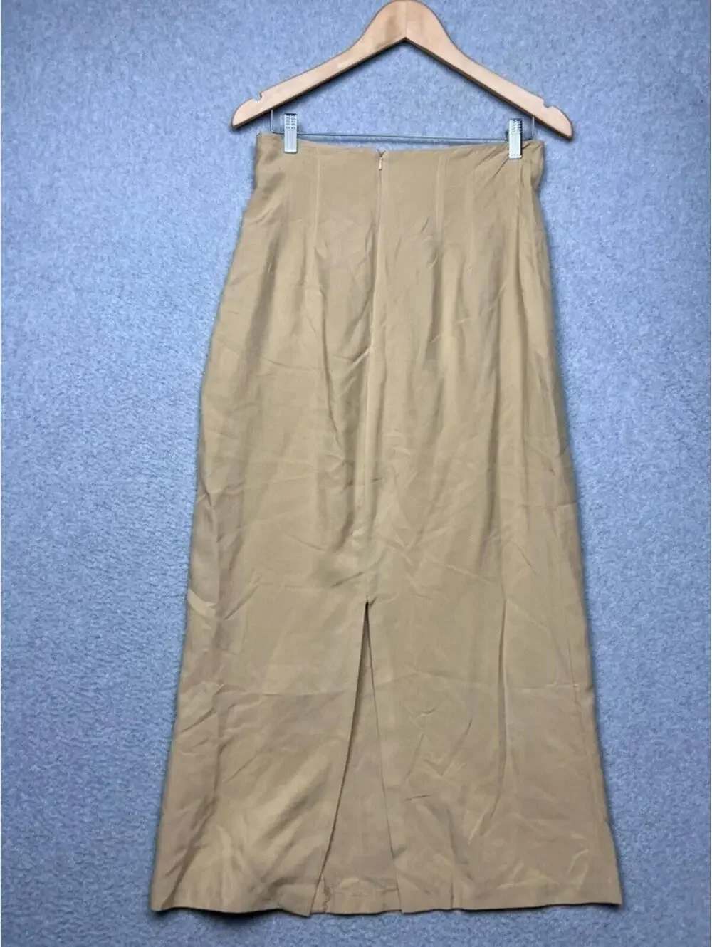 Wayne Rogers 100% Silk Maxi Skirt Tan Button Front Old Money Quiet Luxury 10 EUC
